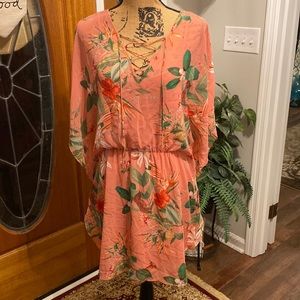 EUC Express lace-up butterfly Top/Cover-up, Dusty Pink Tropical, Sz. L